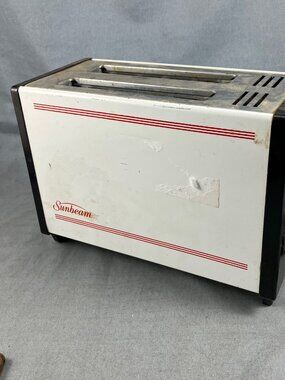 WORKS Vintage Sunbeam Toaster Electric Retro Square Corners with Red Stripe Logo